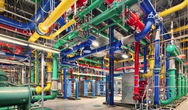 A google data centre dalles, oregon, coloured pipes (photo credit: Google)