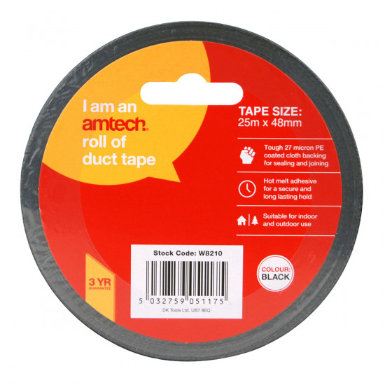 Amtech Roll of Black Duct Tape (25m x 48mm)
