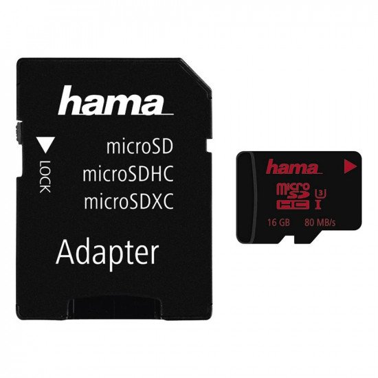 Hama microSDHC UHS Speed Class 3 UHS-I 80MB/s + Adapter - 16GB
