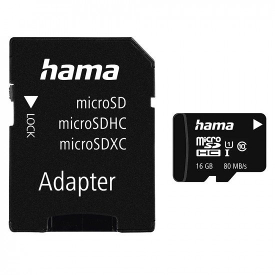 Hama micro SDHC UHS Speed Class 10 UHS-I 80MB/s + Adapter - 16GB
