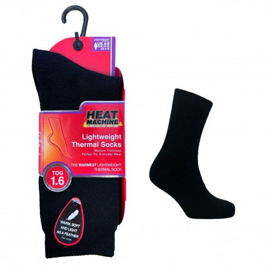 Heat Machine 1.6 TOG Ladies Lightweight  Thermal Socks Brushed Inside 1 Pair Pack UK 4-8 - Black