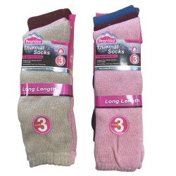 Pro Hike Ladies Thermal Socks Brushed Inside Long Length 3 Pair Pack UK 4-8 - Multi Coloured