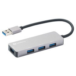 Sandberg External 4-Port USB-A Pocket Hub - USB-A Male 1 x USB 3.0 & 3 x USB 2.0 Aluminium USB Powered