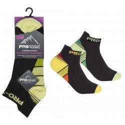 Pro Tonic Ladies Compression Trainer Socks 2 Pair Pack - Yellow/Green - 4-8
