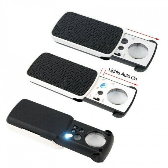 EvoDX Pocket Magnifying 30/60/90X Jewellers Magnifier Glass LED Slide Light Loupe - Black