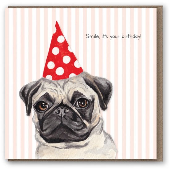 Party Pug Birthday Greeting Card - LAST ONE!
