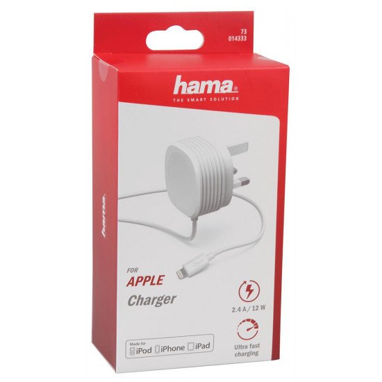 Hama Mobile Charger Lightning 230V with UK plug white for iPhone iPad - White