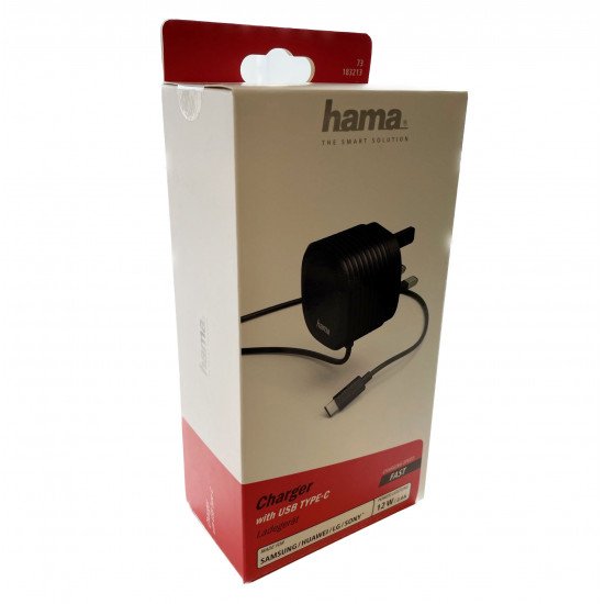 Hama Mobile Charger Mains UK Plug to USB Type C - Black
