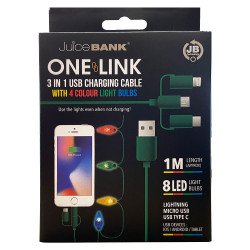 Juicebank 3 in 1 Novelty Festive Lights Phone Charger - USB-C - Micro USB - Lightning