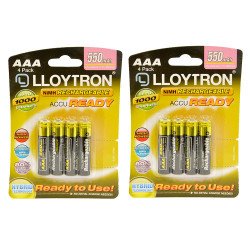 Lloytron AAA Rechargeable Batteries NiMH ACCU Ready 550mAh - Ready To Use - 8 Pack