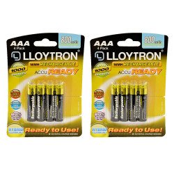 Lloytron AAA Rechargeable Batteries NiMH ACCU Ready 800mAh - Ready To Use - 8 Pack