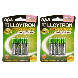 Lloytron AAA Rechargeable Batteries NiMH ACCU Power 550mAh - 8 Pack