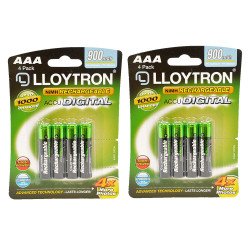 Lloytron AAA Rechargeable Batteries NiMH ACCU Digital 900mAh - 8 Pack