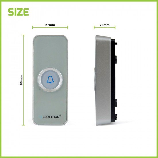Lloytron MIP3 Wireless Cordless Doorbell Push Transmitter Only - Grey