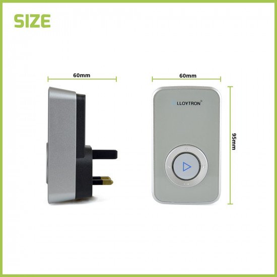 Lloytron MIP3 Wireless Door Bell System - Spare Mains Powered Chime Unit - Grey - OPEN BOX