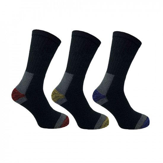 Dri Tech Work Socks With Cushioned Foot 3 Pair Pack UK 6-11 - Coloured