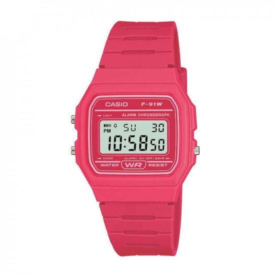 Casio Classic Digital LCD Watch with Stopwatch, Timer, Alarm, Water Resistant - F-91WC-4AEF - Pink