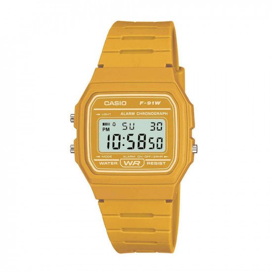 Casio Classic Digital LCD Watch with Stopwatch, Timer, Alarm, Water Resistant - F-91WC-9AEF - Yellow