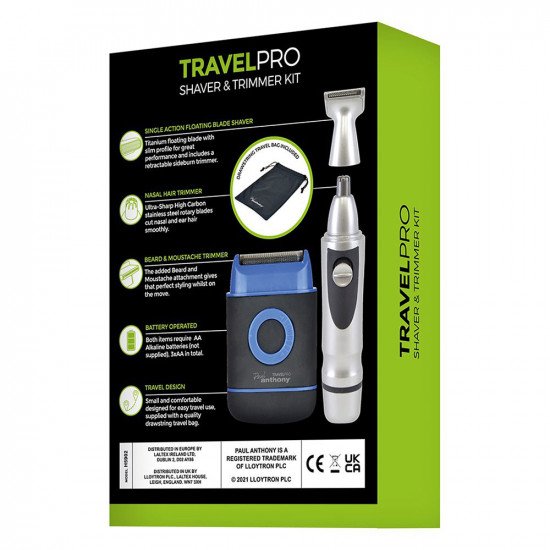 Paul Anthony TravelPro Mens Travel Shaver & Groomer Kit