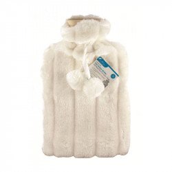Ashley Hot Water Bottle With Plush Faux Fur Cover - Cream