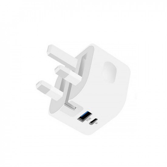 CHARGE-iT Foldable 38W USB-A (QC 18W) USB-C (PD 20W) Dual Mains Charger Plug - White