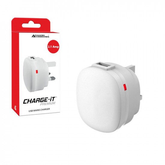 AA CHARGE-iT Premium USB Mains Charger Adapter 2.1Amp - White