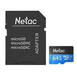 Netac P500 MicroSDHC Card with SD Adapter U1 Class 10 - 64GB