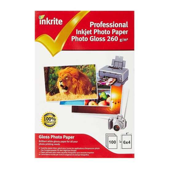Inkrite Premium Quality Inkjet Photo Paper - A6 6x4 Photo Gloss 260gsm - 100 Sheets