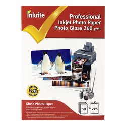 Inkrite Premium Quality Inkjet Photo Paper - 7x5 Photo Gloss 260gsm - 50 Sheets