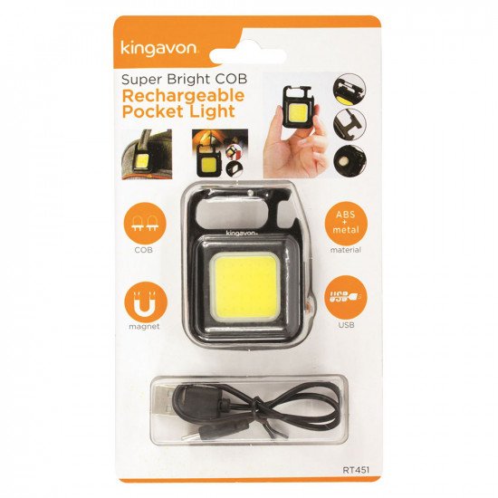 Kingavon Super Bright COB Rechargeable Pocket Light Torch - Black
