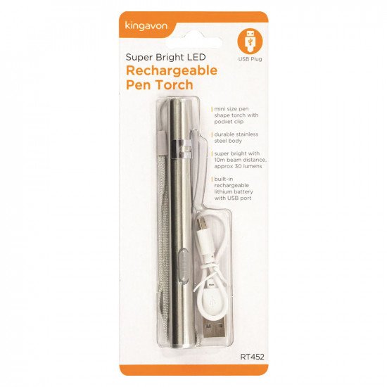 Kingavon Super Bright Rechargeable Pen Torch - Silver
