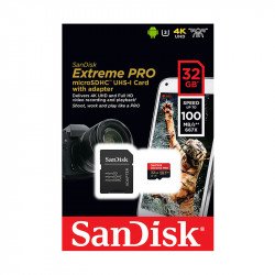 SanDisk Extreme Pro Micro SDHC Micro SD Memory Card Class 10 UHS-1 U3 V30 100MB/s with Full Size SD Card Adapter - 32GB