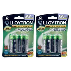 Lloytron C Cell LR14 Rechargeable Batteries NiMH ACCU ULTRA 3000mAh Capacity - 4 Pack 
