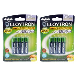 Lloytron AAA Rechargeable Batteries NiMH ACCU DIGITAL High Capacity 1100mAh - 8 Pack