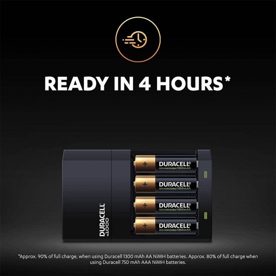 Duracell Value 4 Hour Charger with 2 x AA 1300mah & 2 x AAA 750mah Batteries