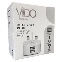 Vido Dual USB Mains Charger Plug Adapter 2.1Amp - White