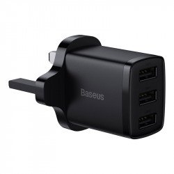 Baseus Compact Charger 3U/17W/UK - Mini Size - Smart Recognition Chip - Black