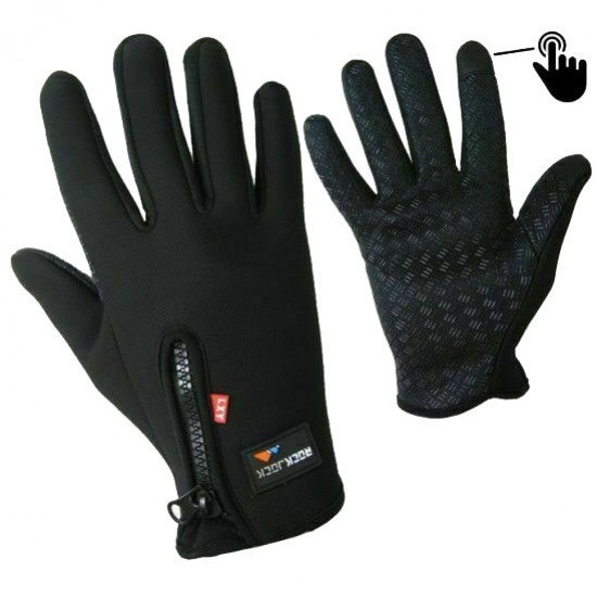 Rock Jock Men's Thermal Lined Gripper Palm  Sports Gloves - Black - One Size