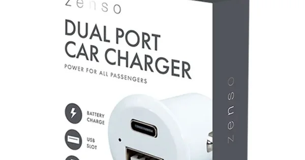 Zenso In-Car USB Charger USB Type C and USB A - White - ELE12597OB