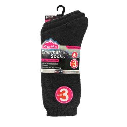 Pro Hike Ladies Thermal Socks Brushed Inside 3 Pair Pack UK 4-8 - Black