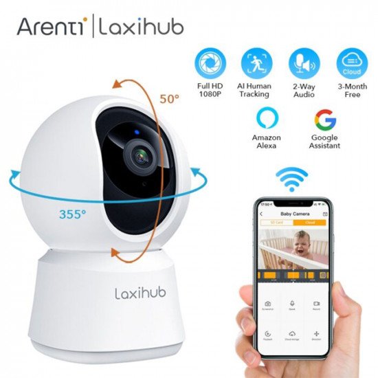 Laxihub Arenti P2 Indoor WiFi Security Camera Full HD 1080p Night Vision 2-Way Audio Motion Sound Detection IOS and Android Compatible