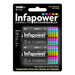 Infapower Rechargeable D Cell Ni-MH Batteries 2500mAh - 2 Pack