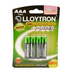 Lloytron AAA Rechargeable Batteries NiMH ACCU Power 550mAh - 4 Pack