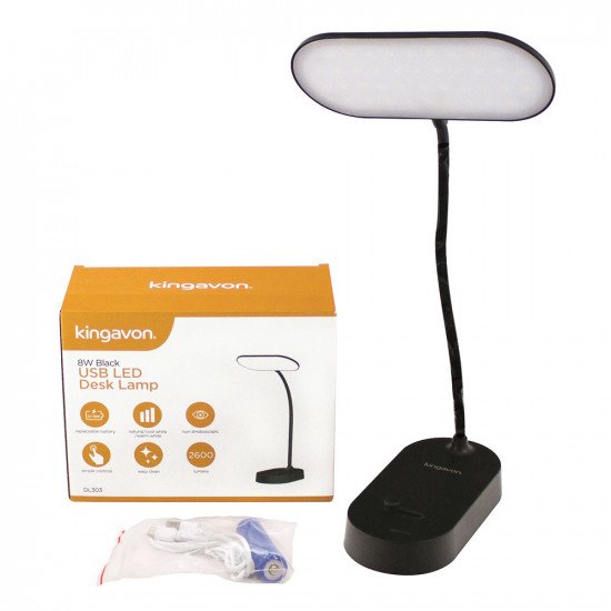 Kingavon 8W Rechargeable USB LED Flexible Bedside Table Reading Desk Lamp - Black