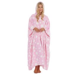 Huggable Hoodie Adults Supersoft Spot Print Lounge Poncho - One Size - Pink