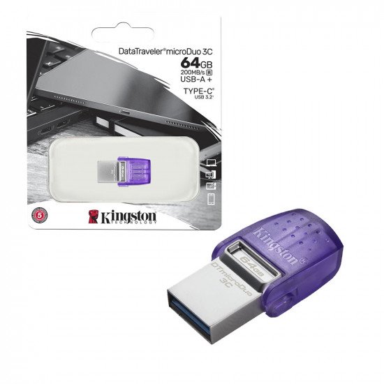 Kingston DataTraveler MicroDuo 3C USB 3.2 Memory Flash Drive 64GB
