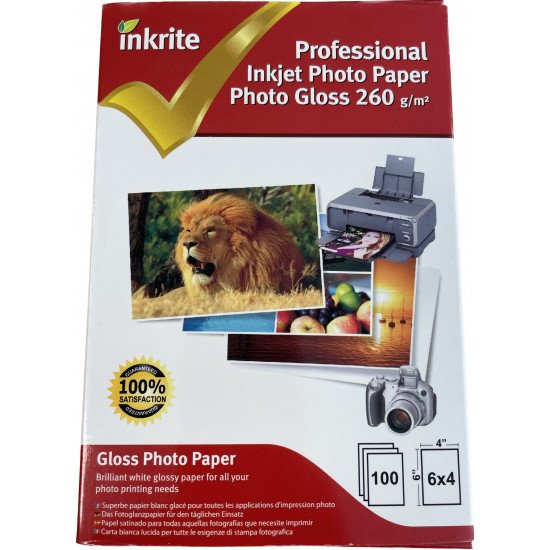 Inkrite Premium Quality Inkjet Photo Paper - A6 6x4 Photo Gloss 260gsm - 100 Sheets