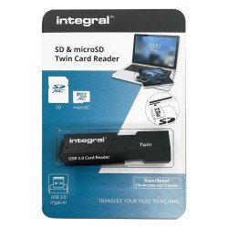 Integral USB 3.0 Twin Slot Memory Card Reader, SD/microSD, Black