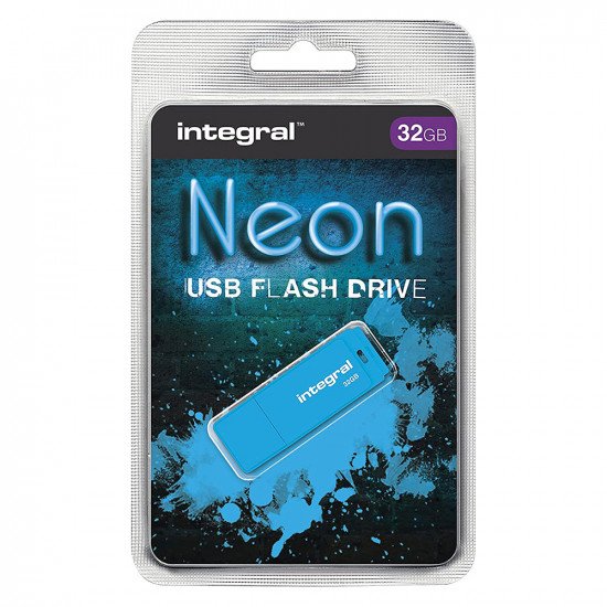 Integral Neon USB 2.0 Flash Drive - Blue - 32GB