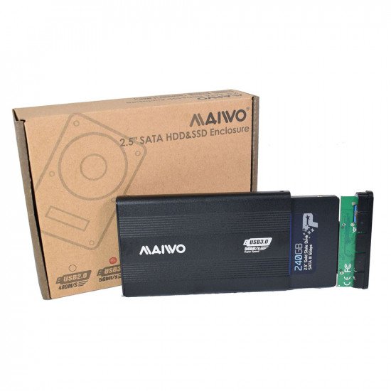 Maiwo 2.5 Inch External Hard Drive Enclosure, USB 3.0, 5Gbps, For Sata 3 HDD, SSD - Black